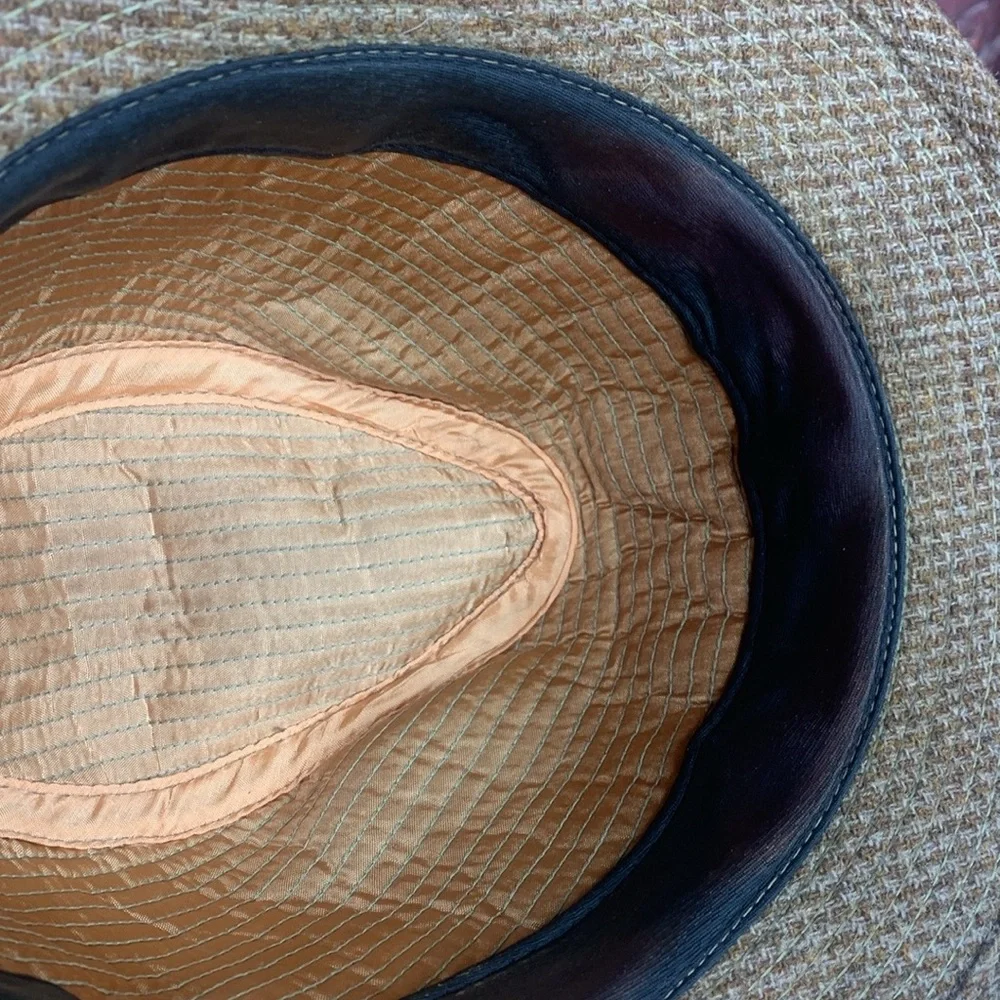 Vintage 70s Brown Wool Tweed Indian Head Penny Fedora Hat